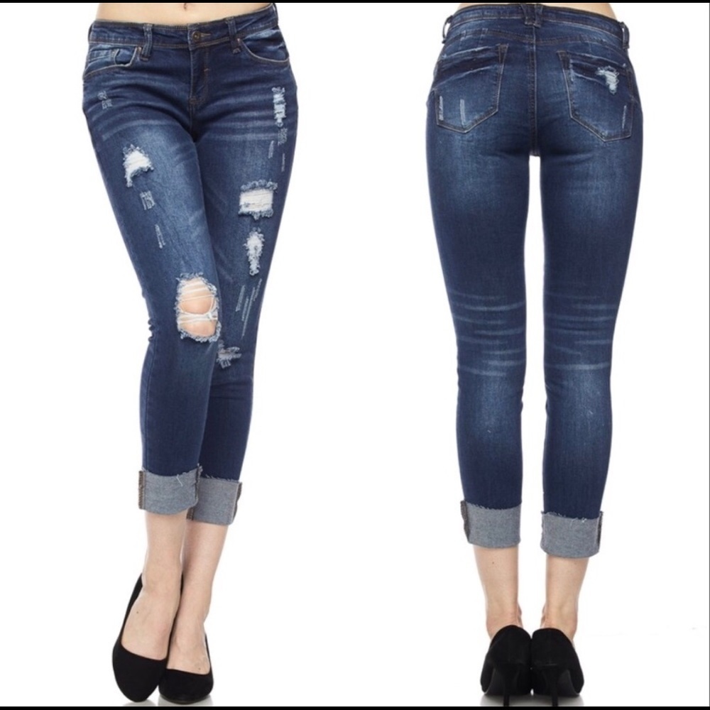 New! Was$64 Clearance Distressed Dark Washed Jeans - Picture 2 of 2